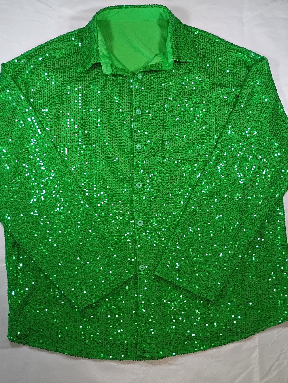 Women's Maximalists Holiday Green Sequin Button Up